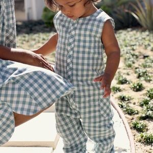 Pehr Checkmate Romper Lagoon